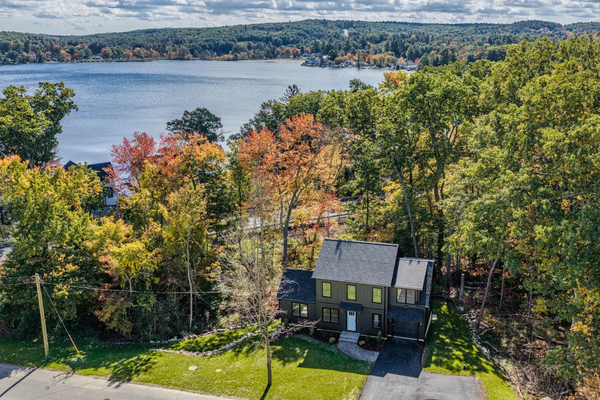 Crystal Lake Home 5 Elm Street Elevated view of Crystal Lake surrounded by colorful autumn trees