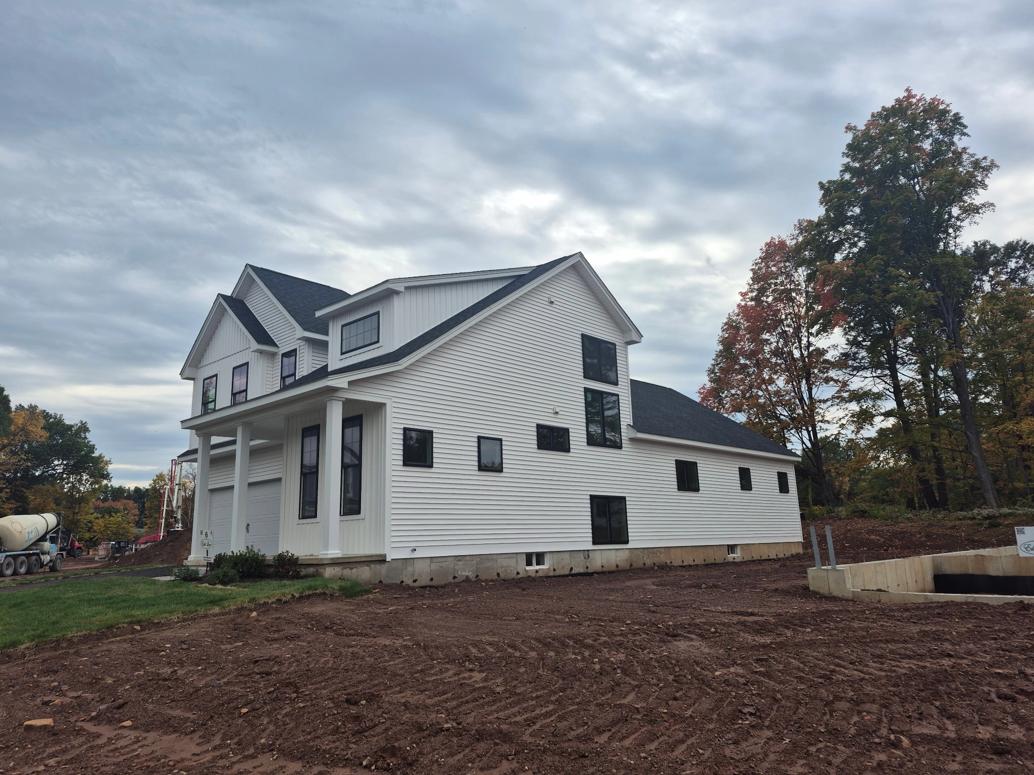 Exterior of white two-story Beverly Farmhouse
